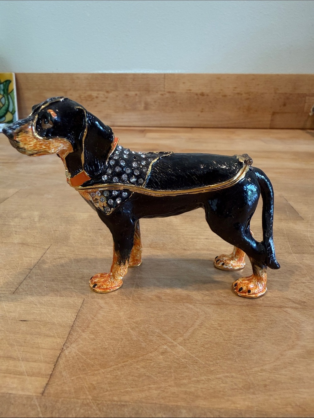 Black & Gold Dachshund Dog Figurine Jewelry Box - Decorative Pet Accent